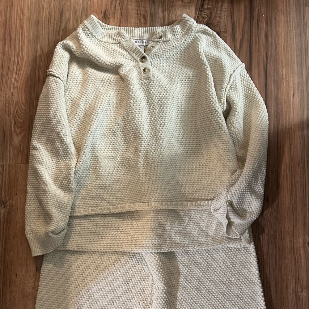 Cream Heathered Henley Pullover Set